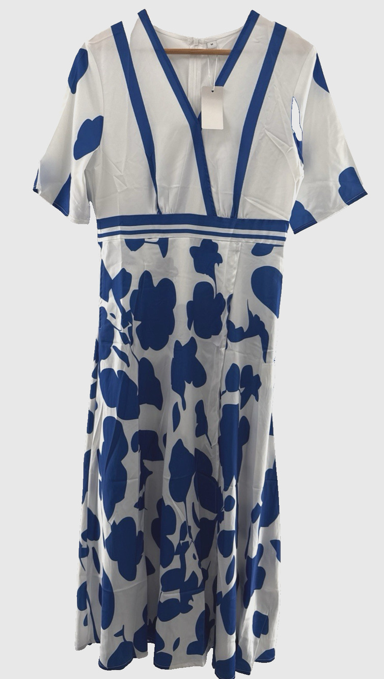 Women's Spring Casual Half Sleeve Boho Satin Dress Beach Maxi Dress w/Pocket M..